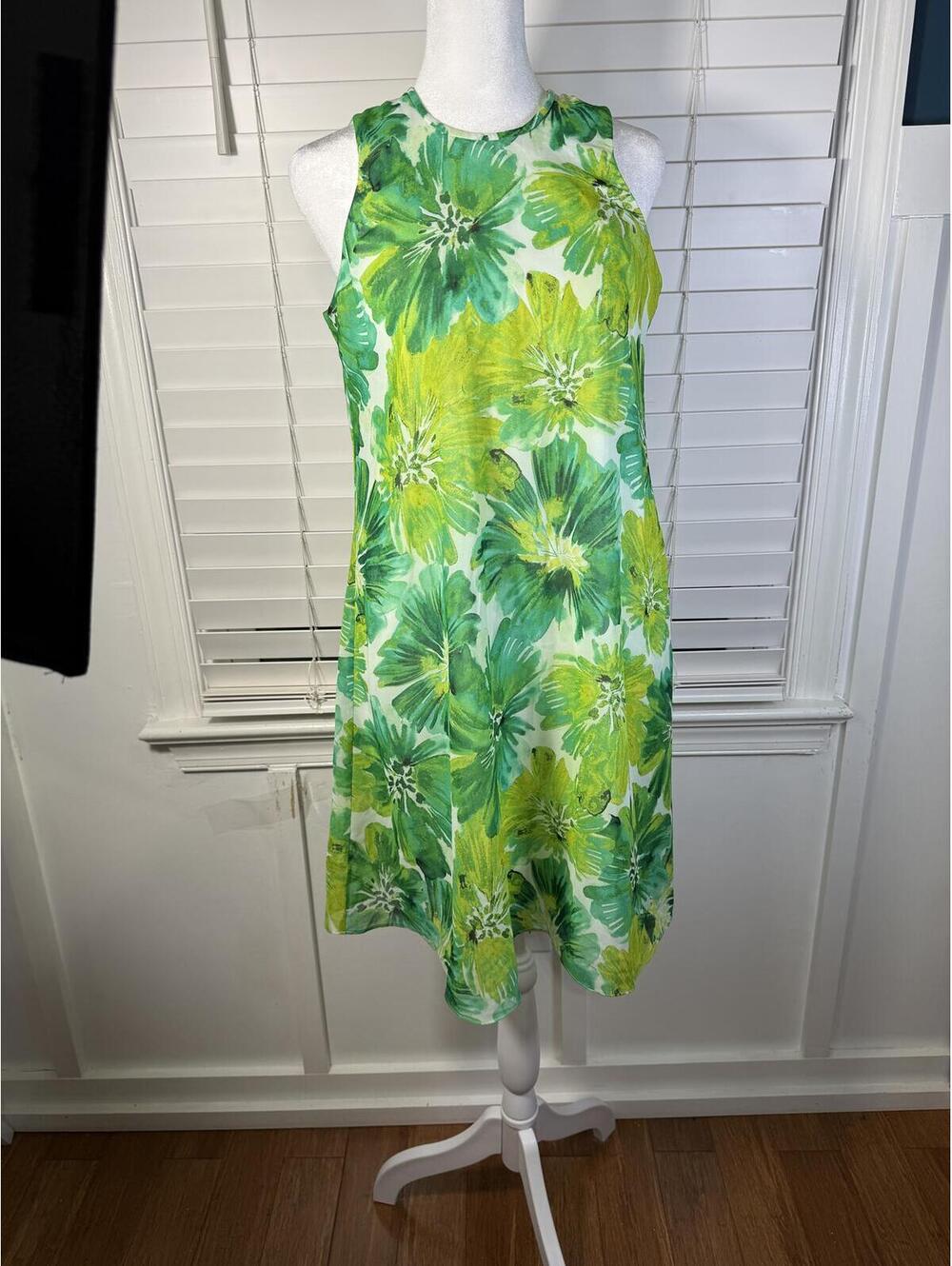 Calvin Klein Watercolor Floral Dress Size 2 Sleeveless Green Yellow Multi